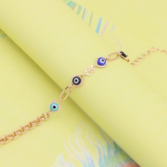 "Evil Eye Charm Rose Gold Bracelet with Butterfly Accent, XPBL1029 - Picture 6 of 13